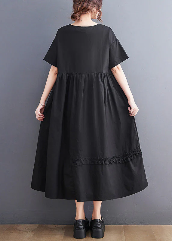 Jacquard Black Patchwork Wrinkled Maxi Dresses Summer - Image 4