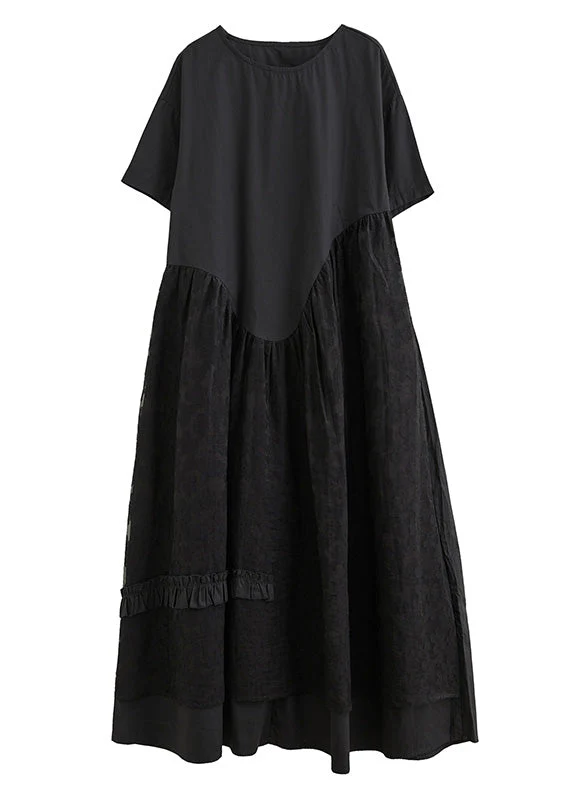 Jacquard Black Patchwork Wrinkled Maxi Dresses Summer - Image 5