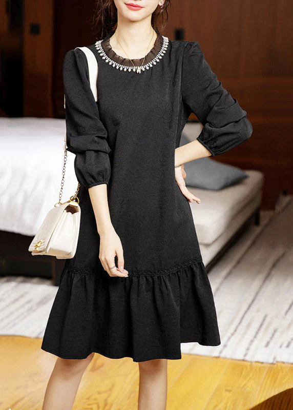 Jacquard Black Pearl Patchwork Cotton Mid Dress Fall - Image 2