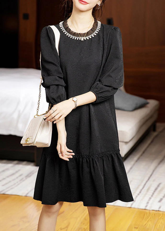 Jacquard Black Pearl Patchwork Cotton Mid Dress Fall - Image 3