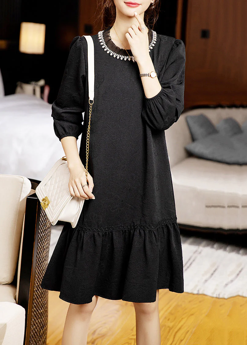Jacquard Black Pearl Patchwork Cotton Mid Dress Fall - Image 4