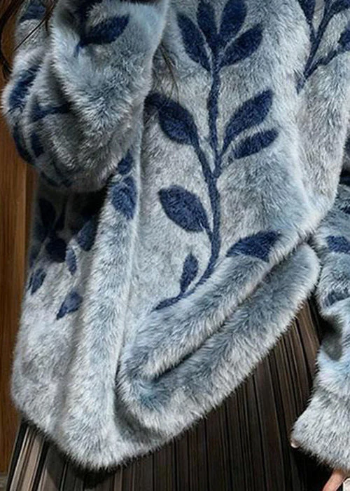 Jacquard Blue O-Neck Cozy Mink Hair Knitted Sweater Spring - Image 4