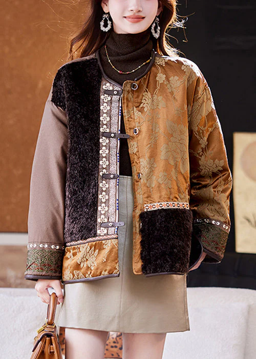 Jacquard Colorblock Asymmetrical Button Duck Down Coats Winter - Image 2