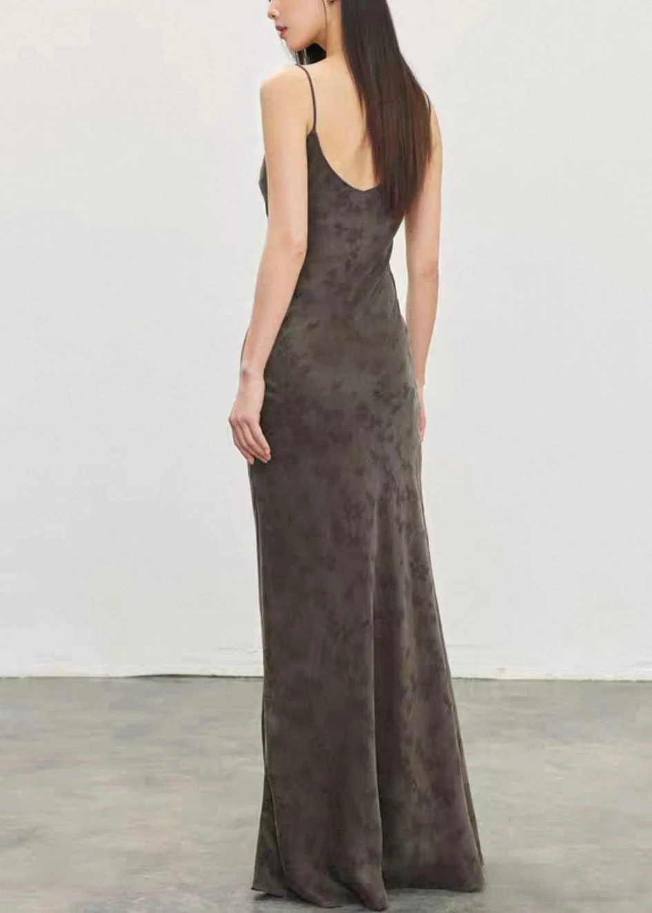 Jacquard Dark Gray Backless High Waist Cotton Spaghetti Strap Dress Sleeveless - Image 5