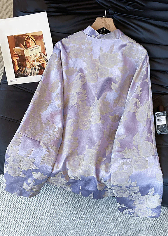 Jacquard Purple Stand Collar Button Silk Coat Fall - Image 4