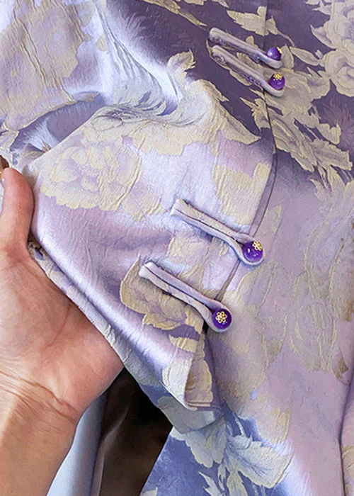Jacquard Purple Stand Collar Button Silk Coat Fall - Image 5