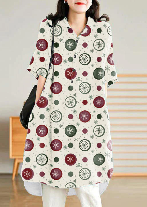 Jade dark green-snowflake Linen Women Casual Linen Shirt Dress - Image 14