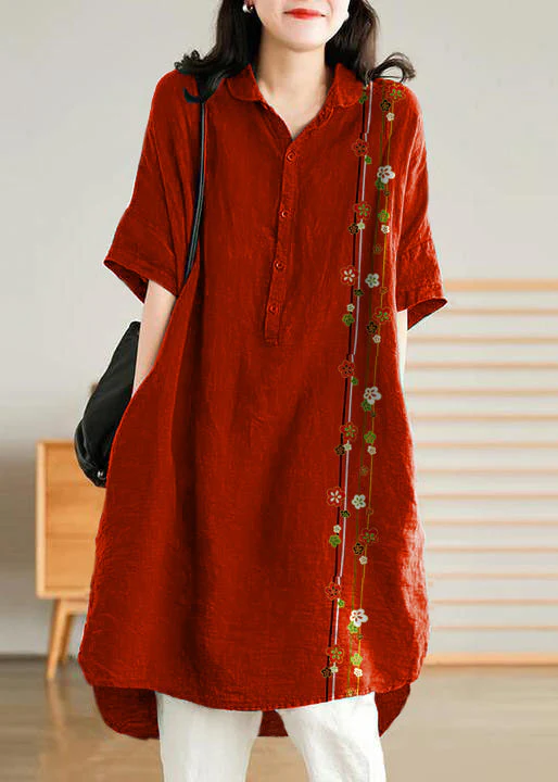 Jade  green cashew nuts Linen Women Casual Linen Shirt Dress - Image 2