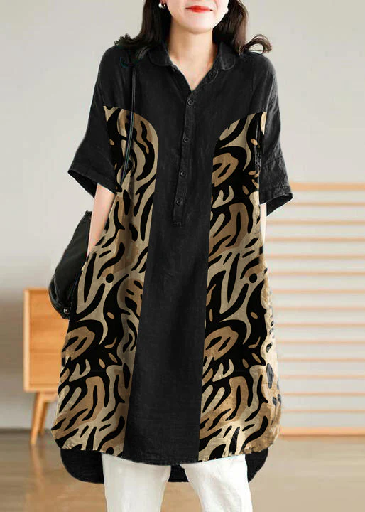 Jade  green cashew nuts Linen Women Casual Linen Shirt Dress - Image 3