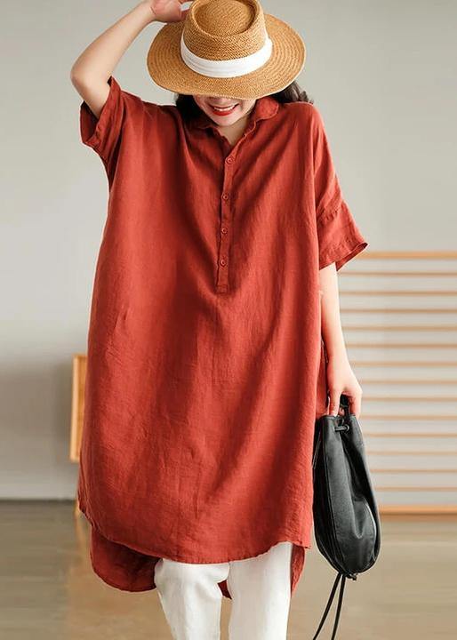 Jade Green flower Linen Women Casual Linen Shirt Dress - Image 6