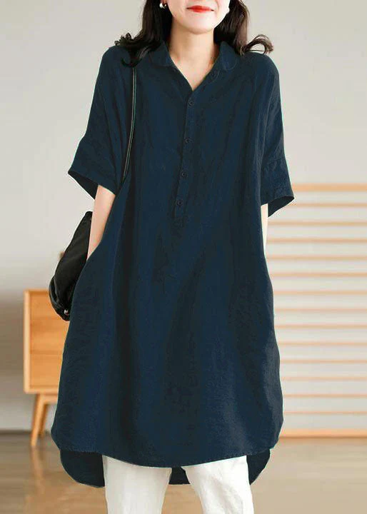 Jade Purple flower Linen Women Casual Linen Shirt Dress - Image 10
