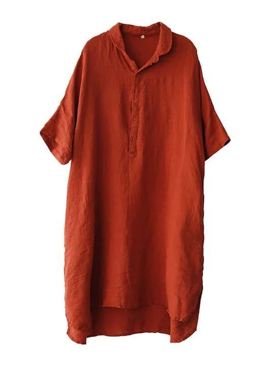 Jade purple-pumpkin stripes polka dots Linen Women Casual Linen Shirt Dress - Image 10