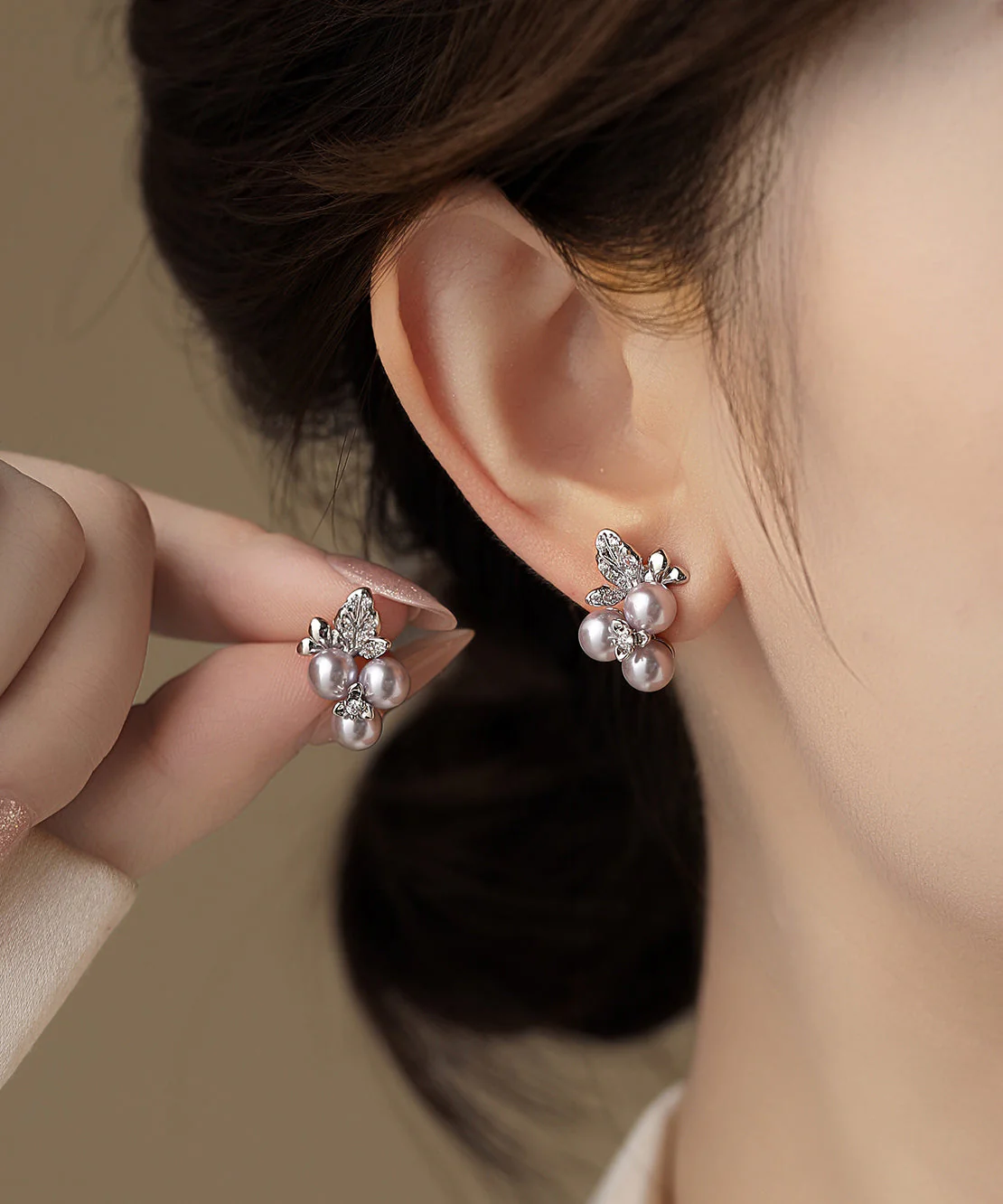Japan South Korea Style Zircon Grape Pearl Earrings - Image 2