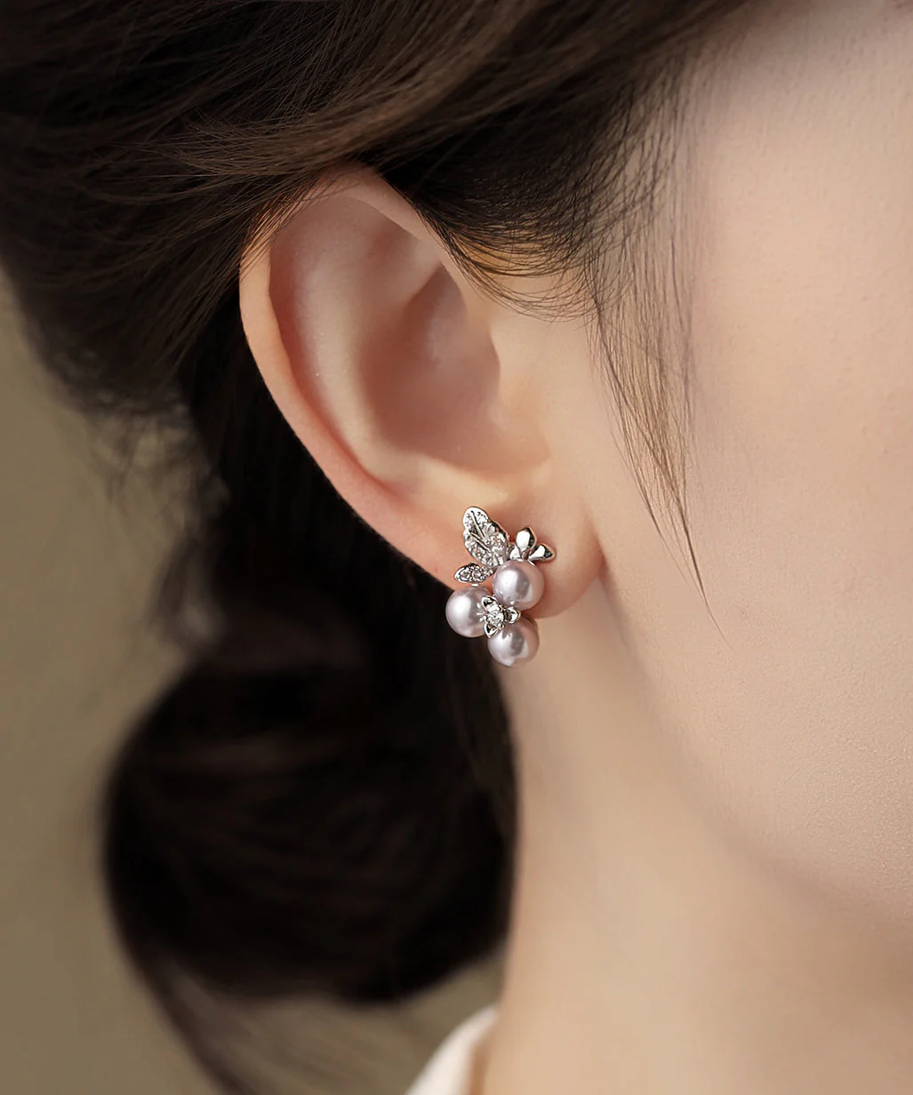 Japan South Korea Style Zircon Grape Pearl Earrings - Image 3