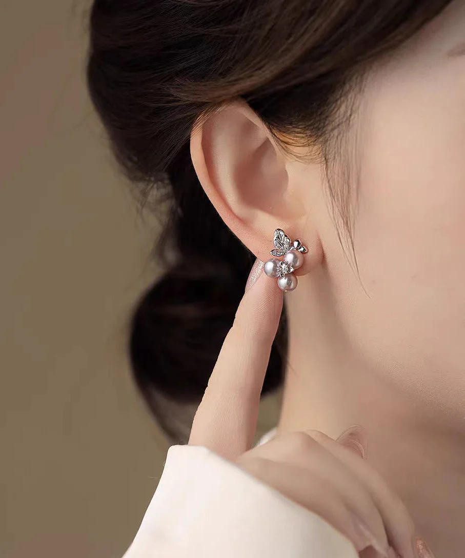 Japan South Korea Style Zircon Grape Pearl Earrings - Image 4