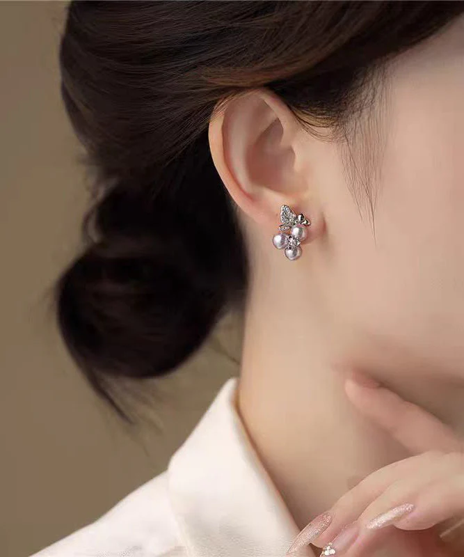 Japan South Korea Style Zircon Grape Pearl Earrings - Image 5