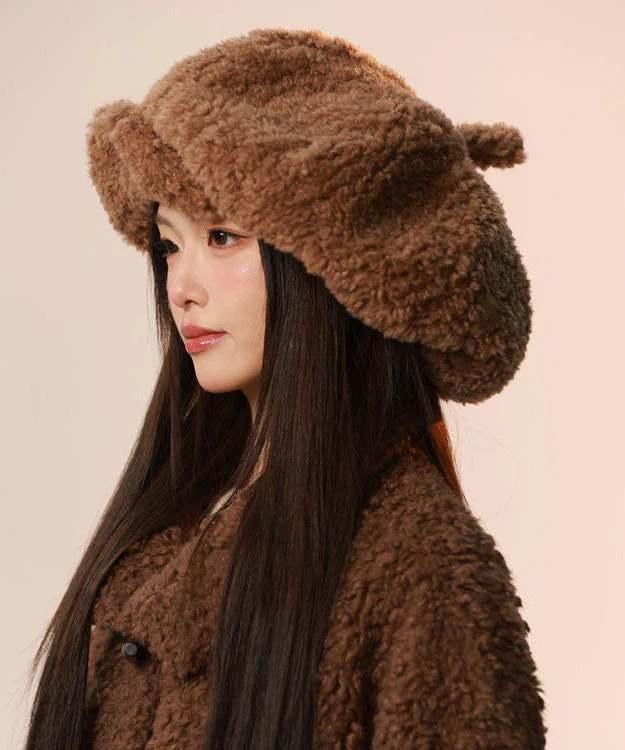 Japanese Style Brown Large Version Fuzzy Fur Fluffy Hat - Image 3