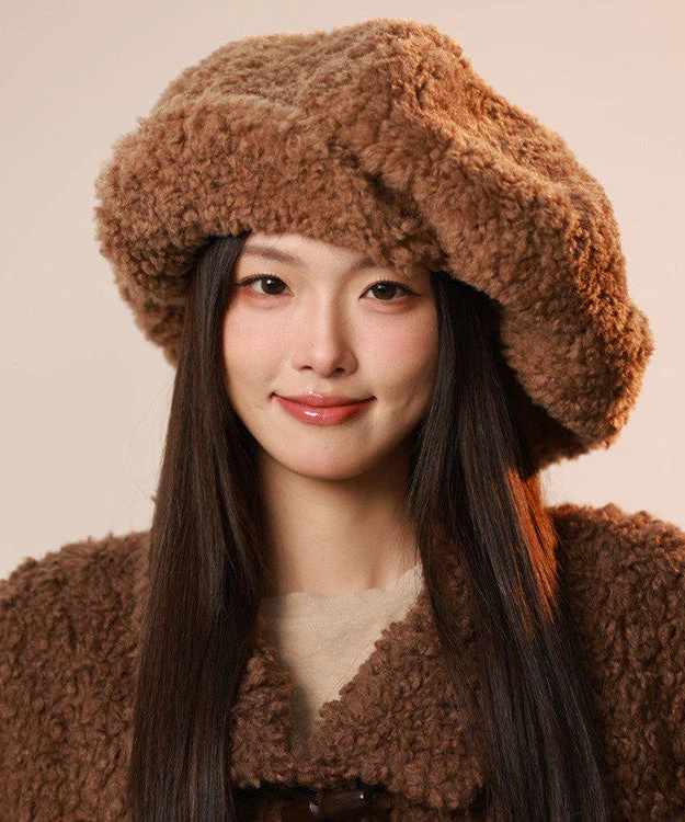 Japanese Style Brown Large Version Fuzzy Fur Fluffy Hat - Image 4