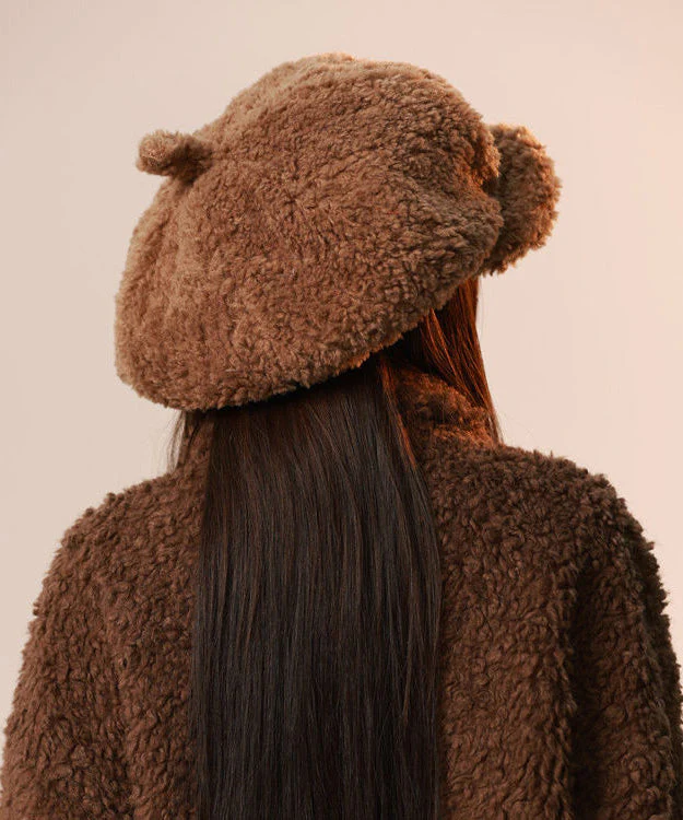 Japanese Style Brown Large Version Fuzzy Fur Fluffy Hat - Image 5