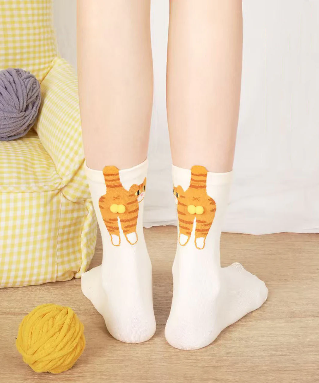 Japanese Style Cartoon Cute Cat Combed Cotton Mid Calf Socks