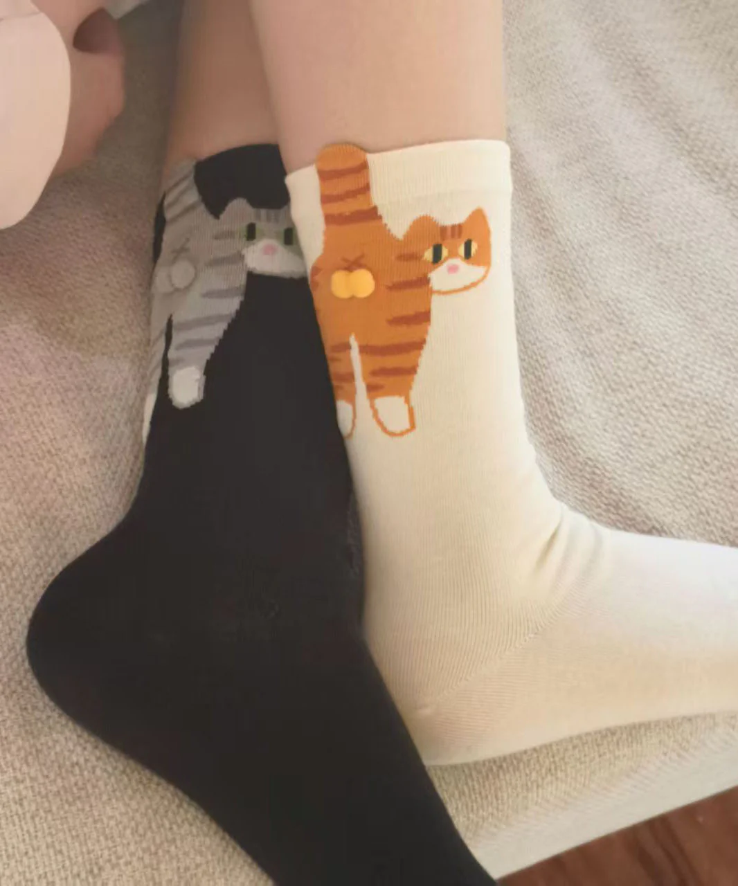 Japanese Style Cartoon Cute Cat Combed Cotton Mid Calf Socks - Image 2