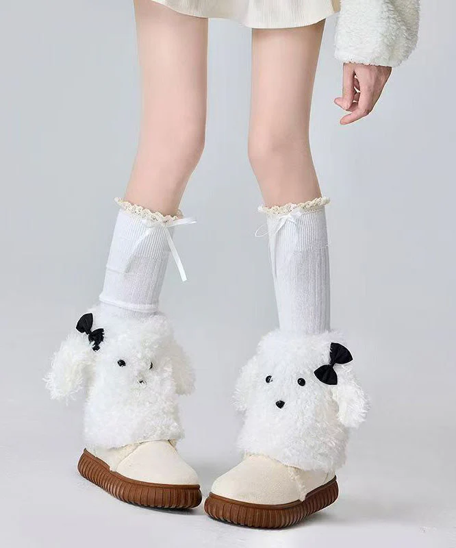 Japanese Style Coffee Bow Fuzzy Fur Fluffy Socks Cover - Image 2