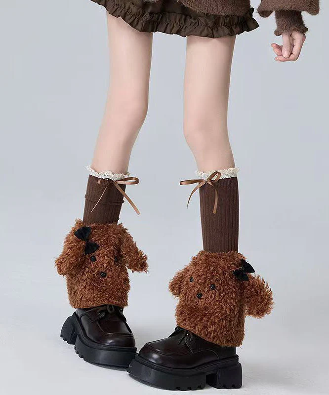 Japanese Style Coffee Bow Fuzzy Fur Fluffy Socks Cover - Image 5