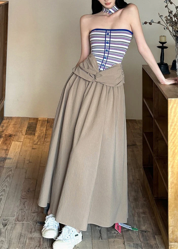 Khaki Cold Shoulder Wrinkled Maxi Dresses Sleeveless - Image 2