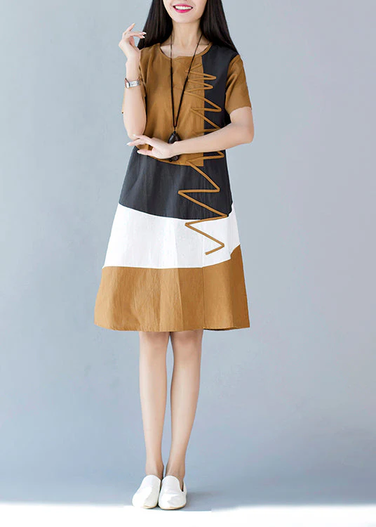 Khaki Cozy Mid Dresses Short Sleeve - Image 3