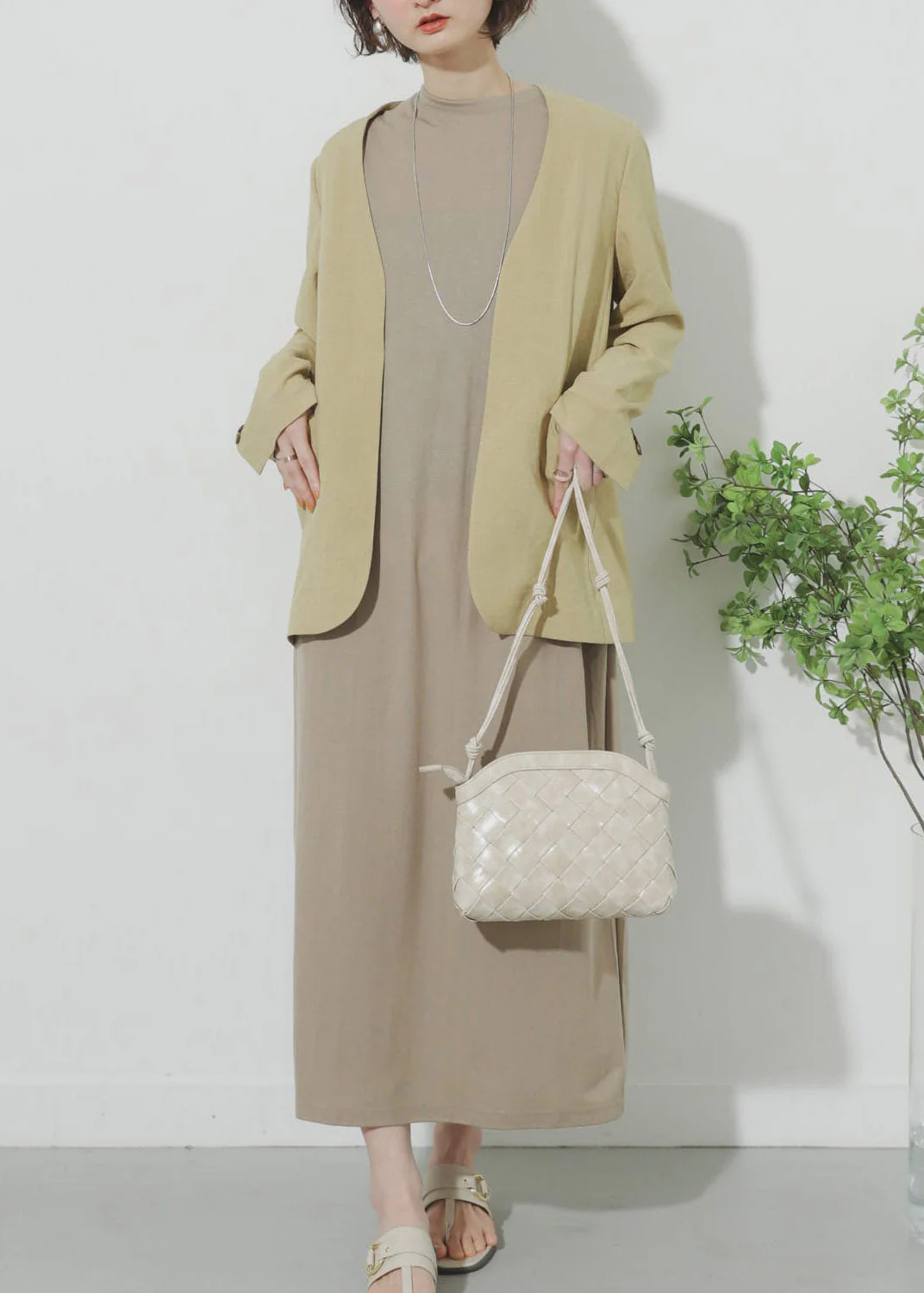 Khaki O-Neck Solid Maxi Dress Summer - Image 2