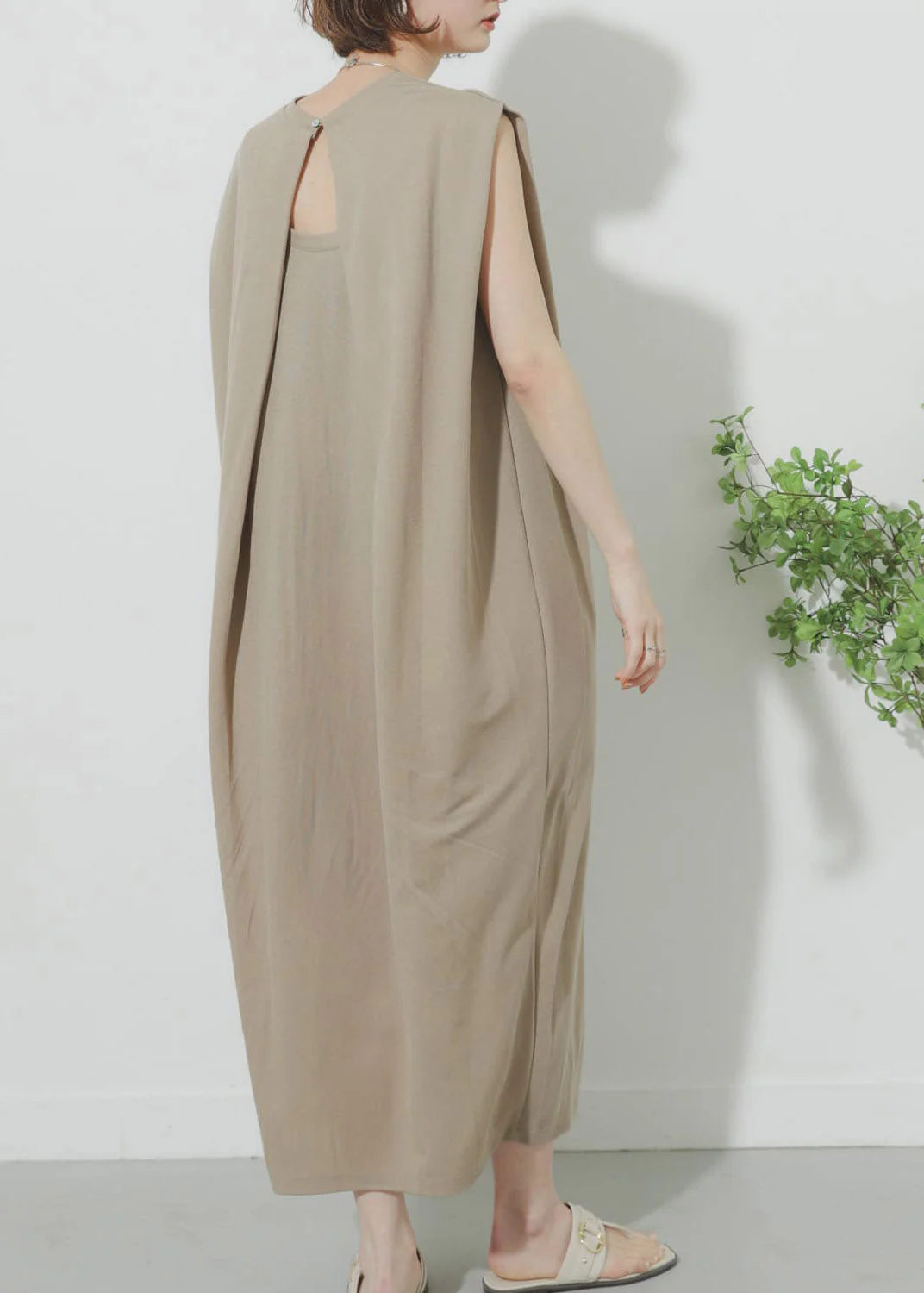 Khaki O-Neck Solid Maxi Dress Summer - Image 4
