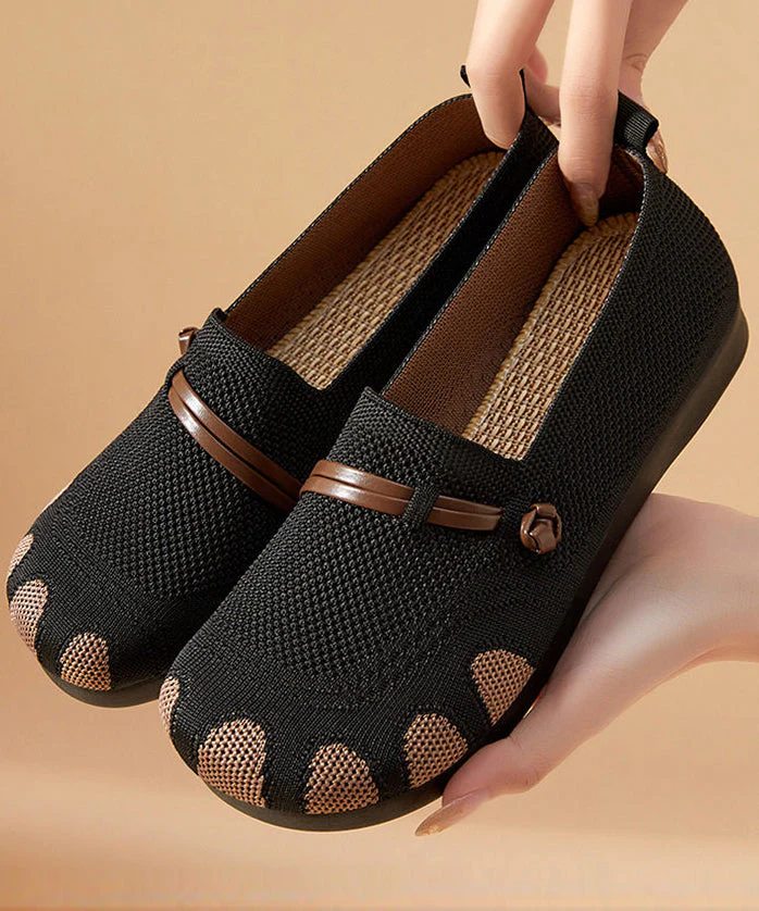 Knit Fabric Flat Feet Shoes Beige Flat Shoes - Image 2