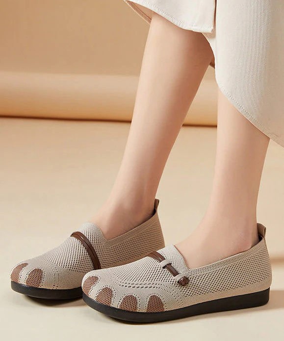 Knit Fabric Flat Feet Shoes Beige Flat Shoes - Image 5