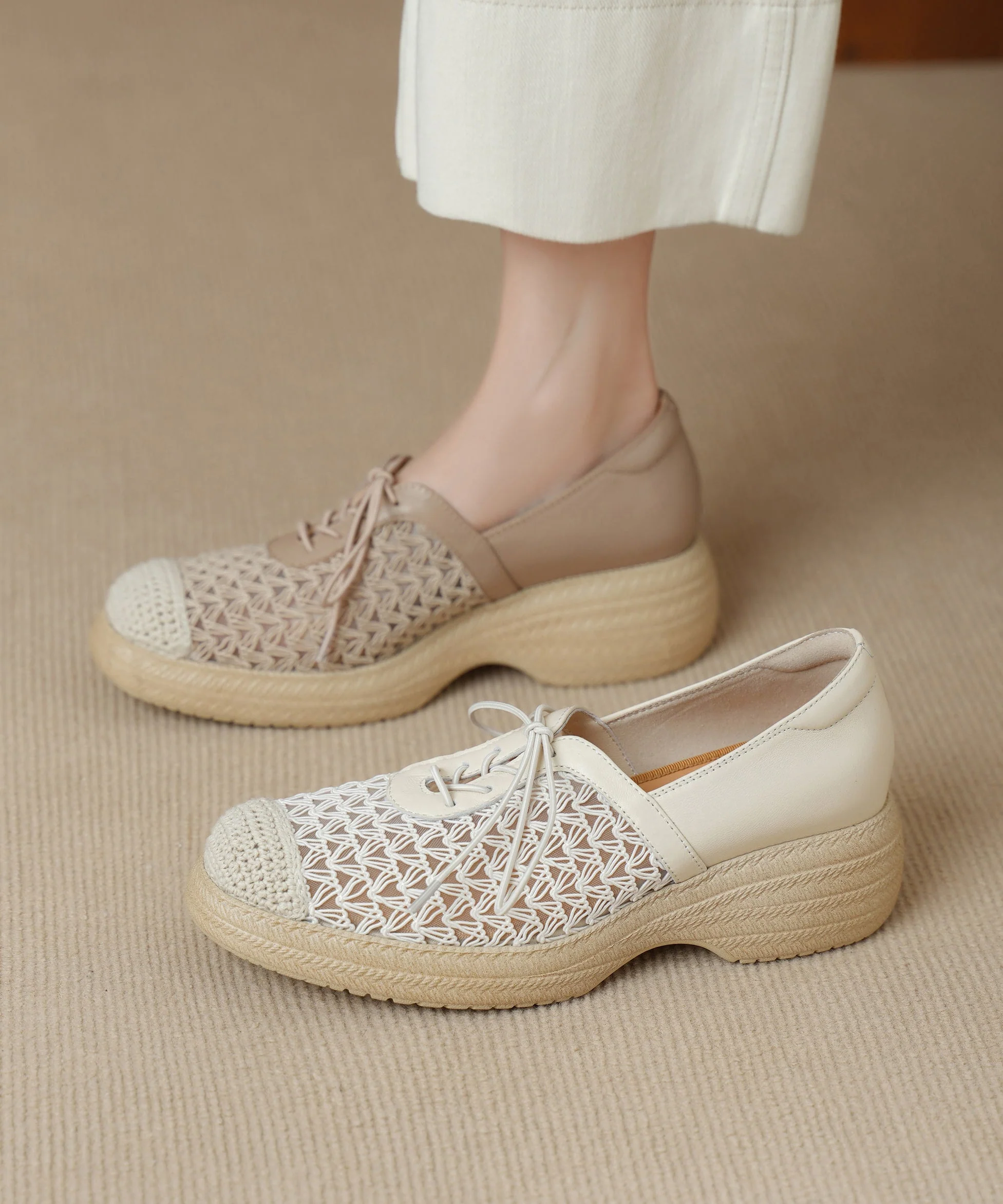 Knit Fabric Flat Feet Shoes Cross Strap Splicing Flat Feet Shoes - Image 5