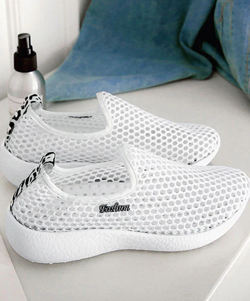 Knit Fabric Flat Feet Shoes Red Hollow Out Flat Shoes - Image 2