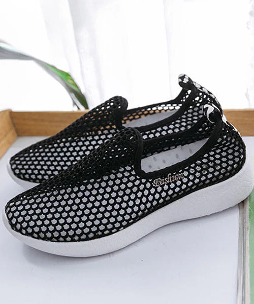 Knit Fabric Flat Feet Shoes Red Hollow Out Flat Shoes - Image 3