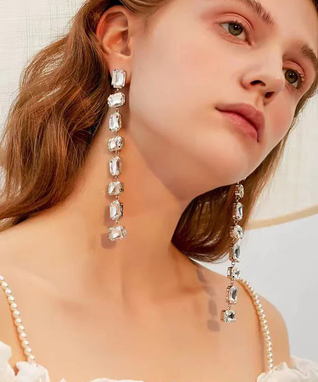Korean Style Version Zircon Silver Needle Long Earrings - Image 4