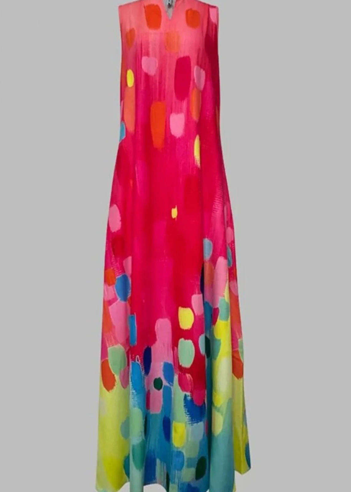 Ladies' Red V-Neck Printed Sleeveless Maxi Dress - Image 4