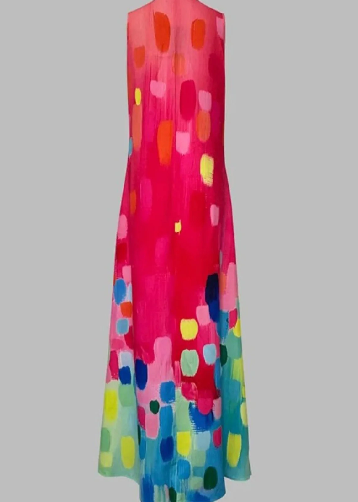 Ladies' Red V-Neck Printed Sleeveless Maxi Dress - Image 5