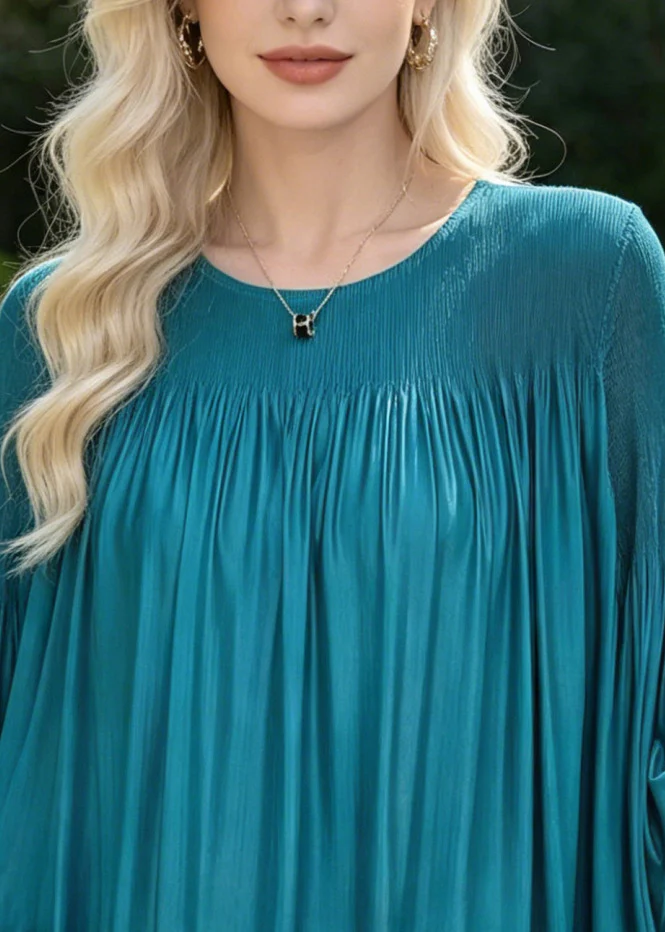 Lake Blue Chiffon Top Oversized Floral Wrinkled Spring - Image 2