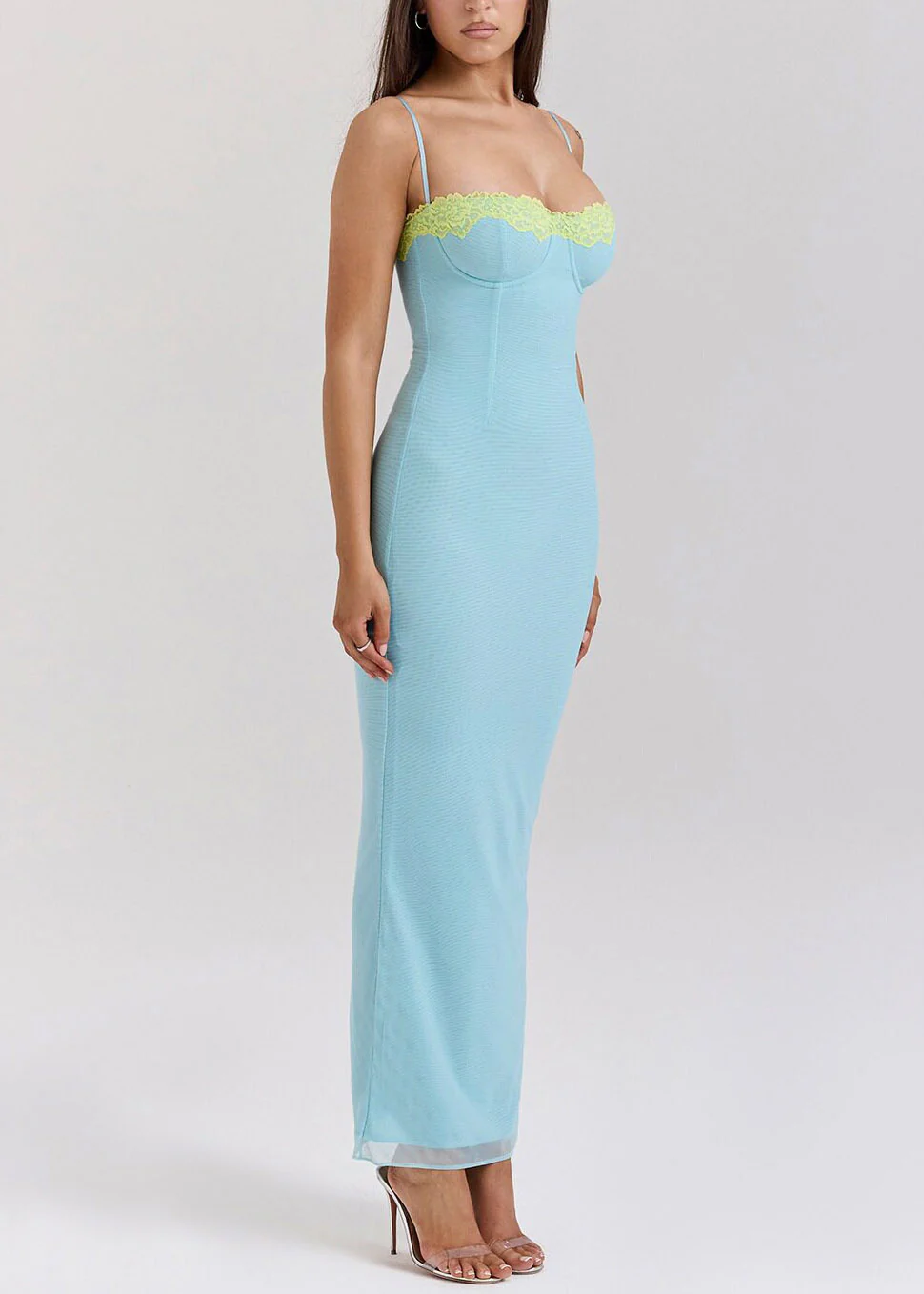 Lake Blue Tie Waist Solid Tulle Long Spaghetti Strap Dress Dresses Summer - Image 2
