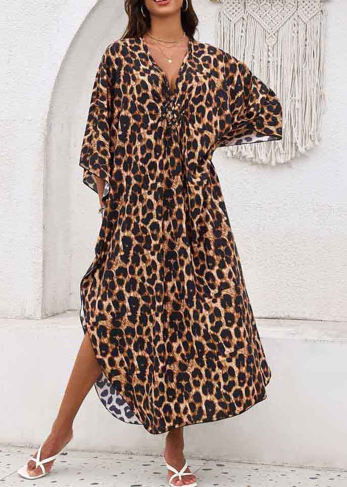 Leopard Print Chiffon Vacation Dress Oversized Side Open Summer - Image 2