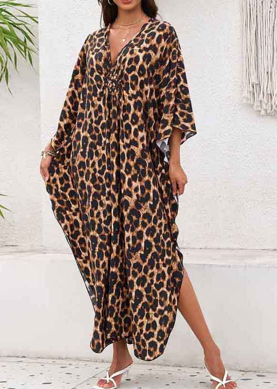 Leopard Print Chiffon Vacation Dress Oversized Side Open Summer - Image 3