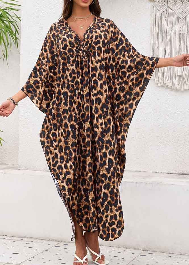 Leopard Print Chiffon Vacation Dress Oversized Side Open Summer - Image 4