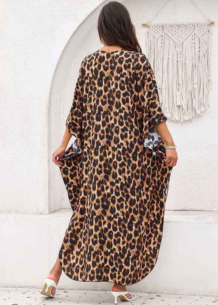 Leopard Print Chiffon Vacation Dress Oversized Side Open Summer - Image 5