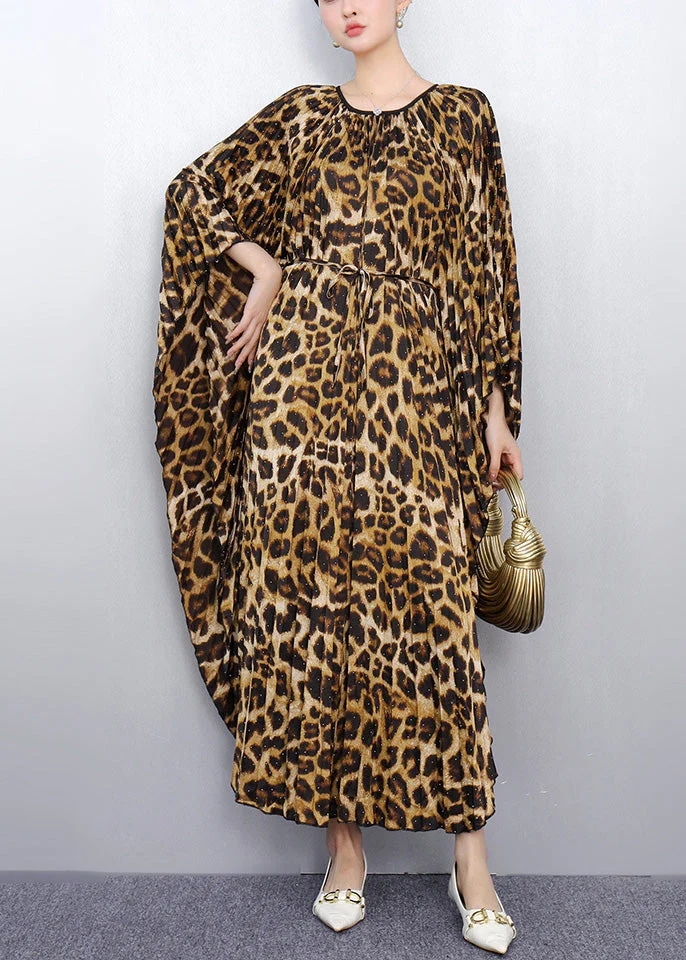 Leopard Print Long Dresses Oversized Batwing Sleeve - Image 2