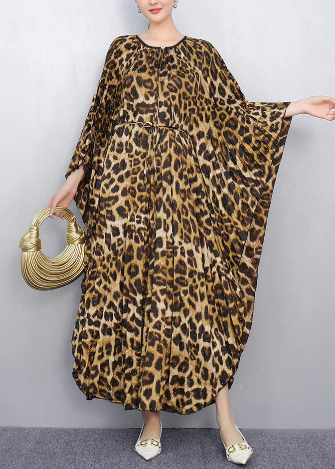 Leopard Print Long Dresses Oversized Batwing Sleeve - Image 3