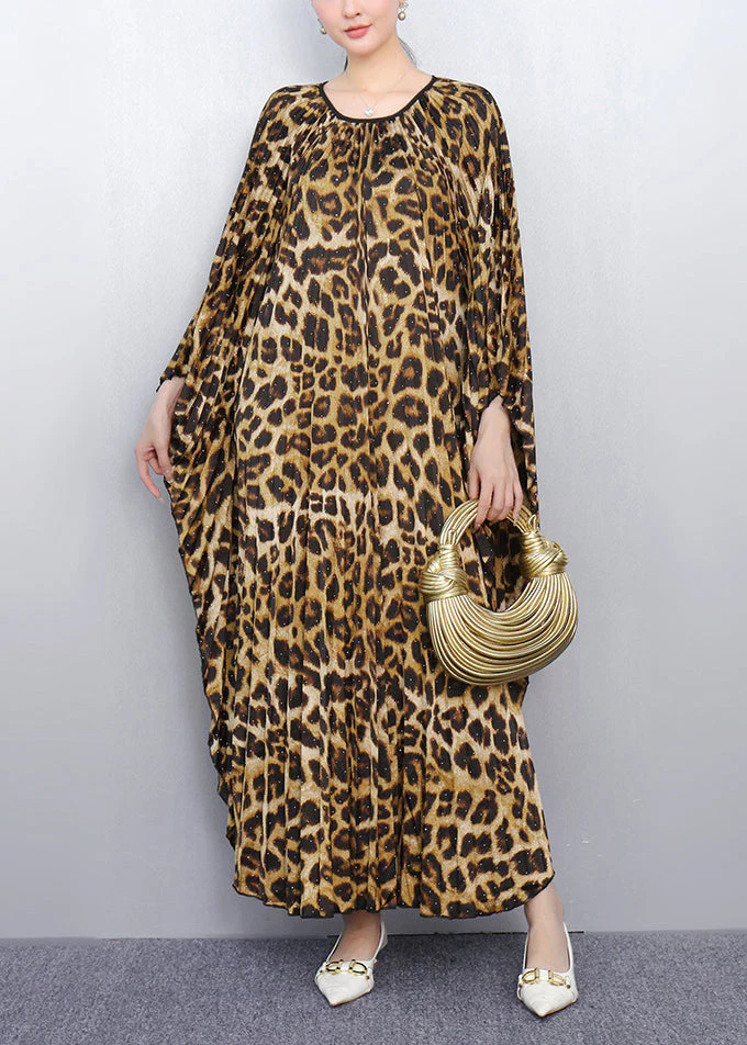 Leopard Print Long Dresses Oversized Batwing Sleeve - Image 4