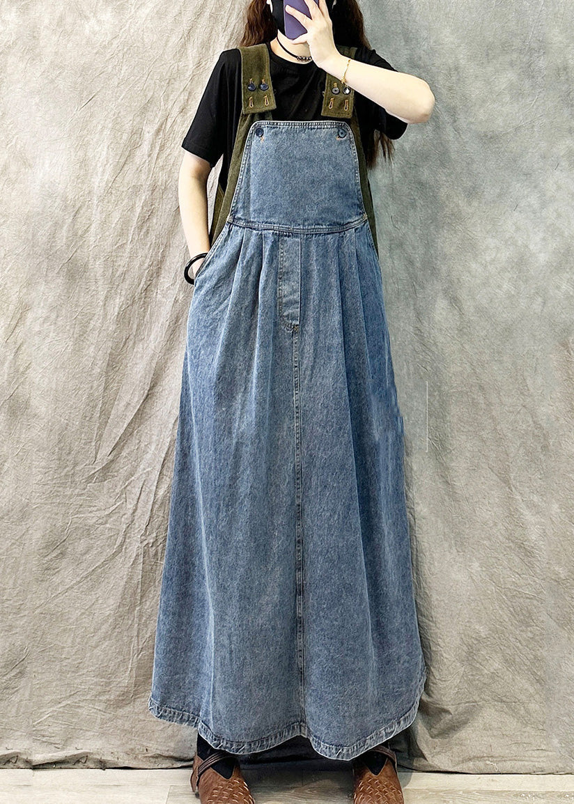 Light Blue Patchwork Denim Ankle Dress Oversized Summer - Image 3