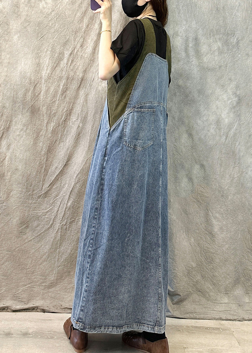 Light Blue Patchwork Denim Ankle Dress Oversized Summer - Image 4
